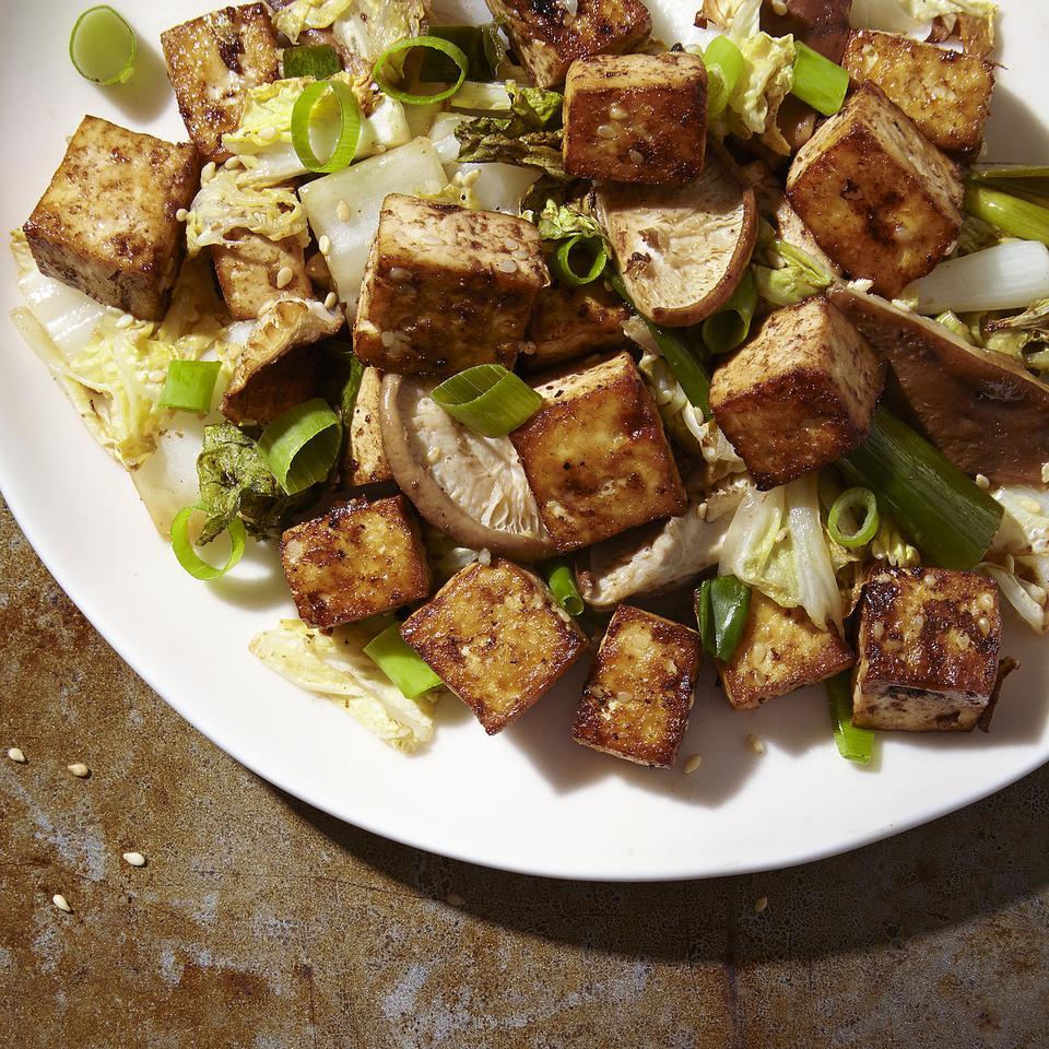 Baked Tofu Stir-Fry with Cabbage & Shiitakes