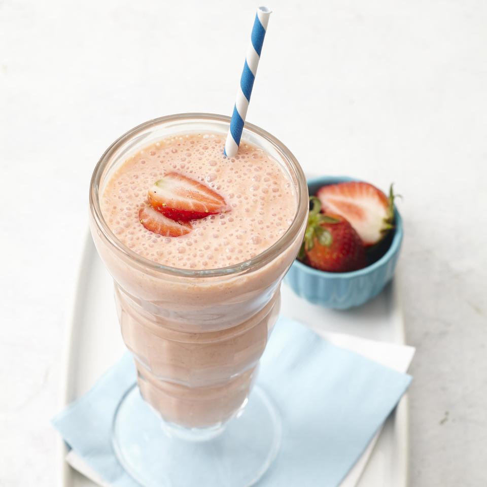 <p>Greek yogurt and nut butter boost protein, and ground flaxseed adds omega-3s in this fresh fruit smoothie recipe. Use ice cubes if you like a frosty smoothie or opt for water if you don't want it so cold.</p>
                          