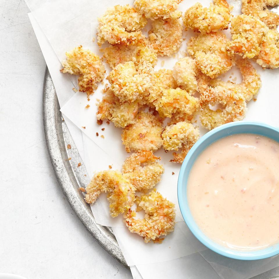<p>This healthy popcorn shrimp recipe uses tiny shrimp to make crunchy bites perfect for popping in your mouth. We also swap out mayo-based tartar sauce for a healthier Greek yogurt dip flavored with Thai chili sauce.</p>
                          