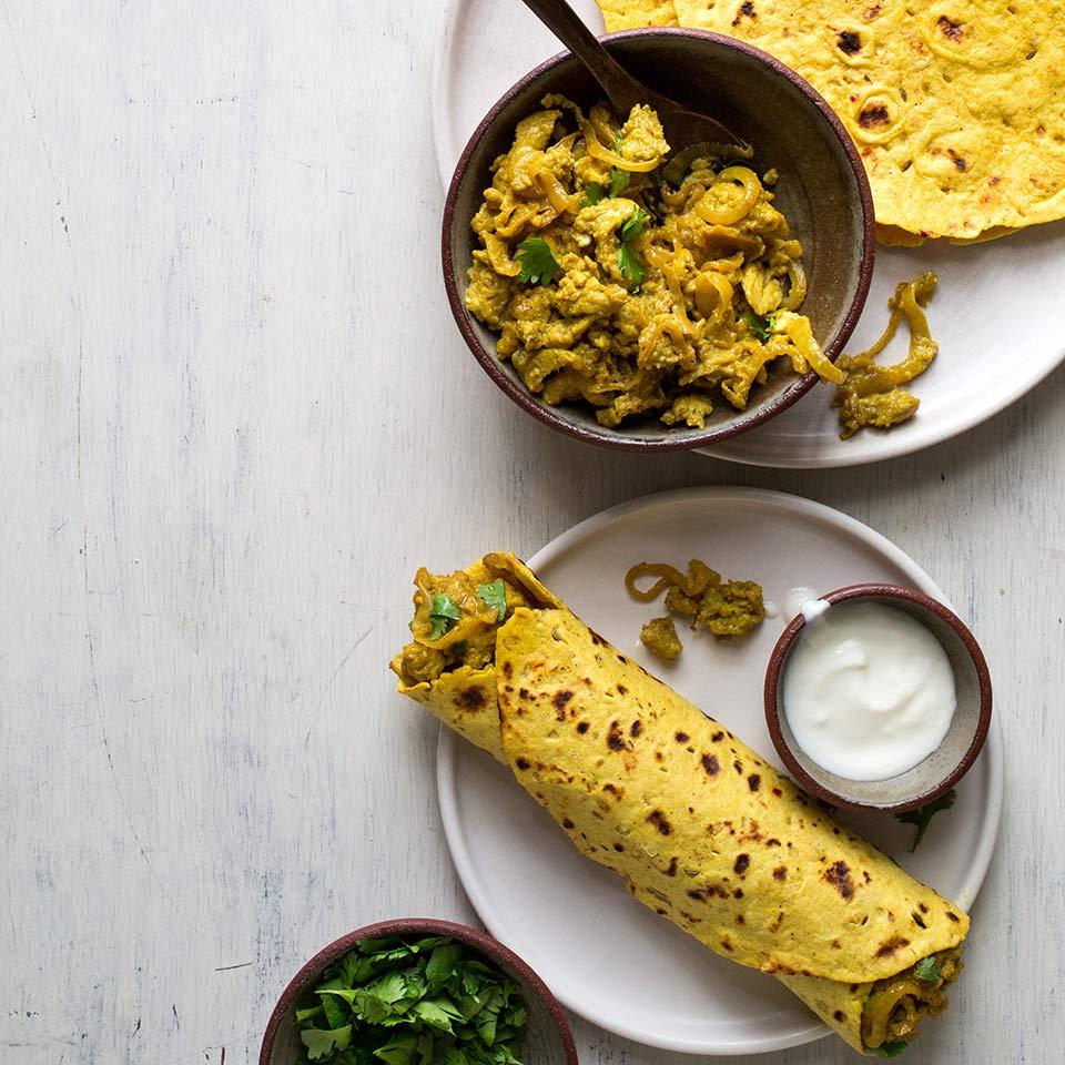 <p>This mildly spiced Indian scrambled egg recipe makes a great light lunch or light dinner. Tuck the curried eggs into a warm whole-wheat tortilla or an Indian flatbread, like paratha, which can be found in the freezer case at Indian markets. Serve with a dollop of yogurt.</p>
                          
