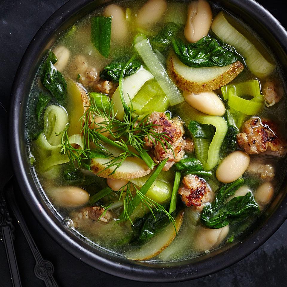 <p>For this light, brothy stew, use the vegetables of late spring and early summer from your CSA share: leeks, potatoes, garlic and spinach. Vary what's in the stew according to the weekly bounty. Serve with: Crusty whole-wheat baguette spread with goat cheese.</p>
                          