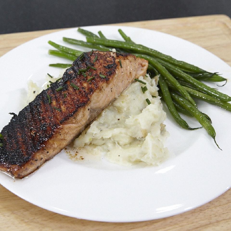 Carrie's Salmon with Purple Pureed Potatoes and French Green Beans Carrie Portman