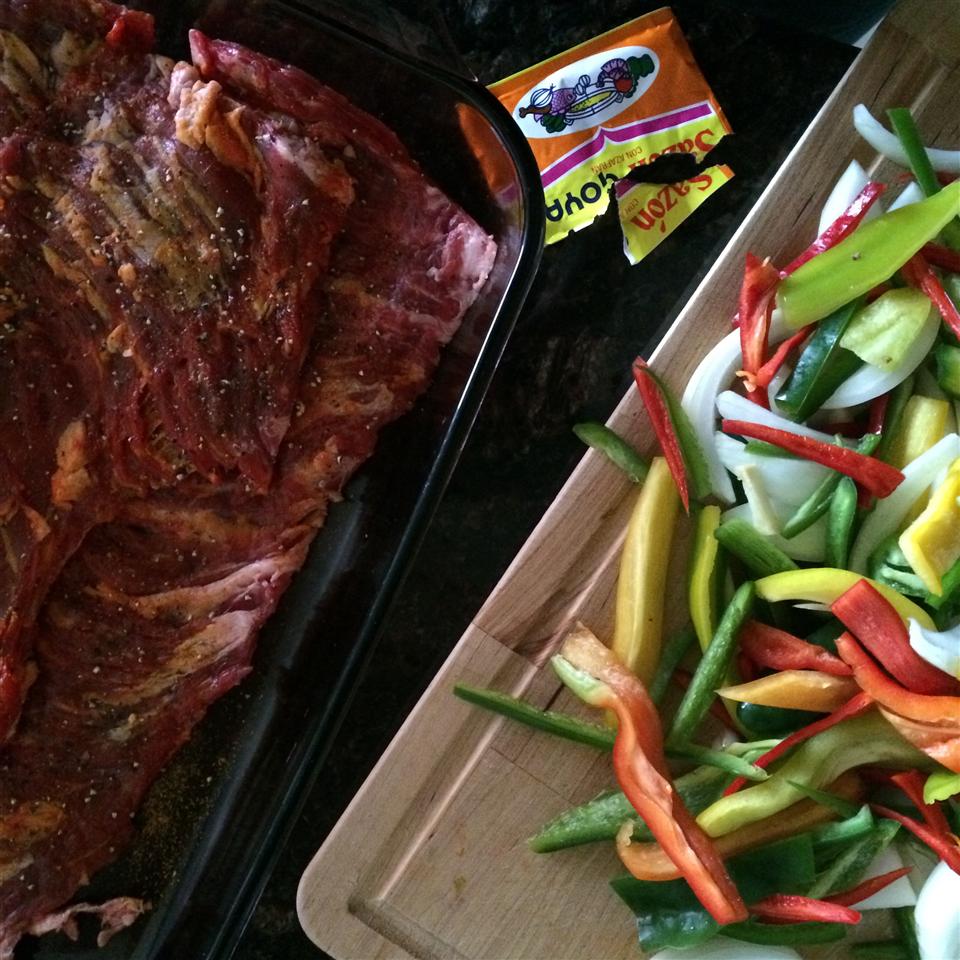 Churrasco (Stewed Skirt Steak) with Peppers and Onions 