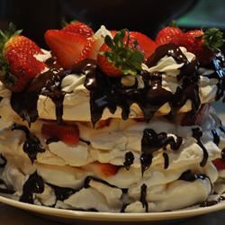 Meringue Cake with Whipped Cream and Raspberries