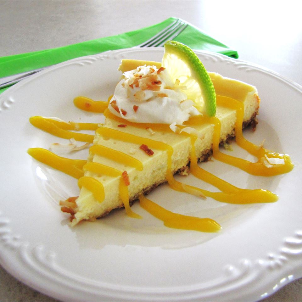 Coconut-Lime Cheesecake with Mango Coulis 