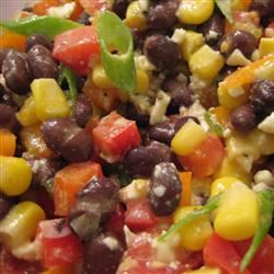 Black Bean, Corn, and Tomato Salad with Feta Cheese 