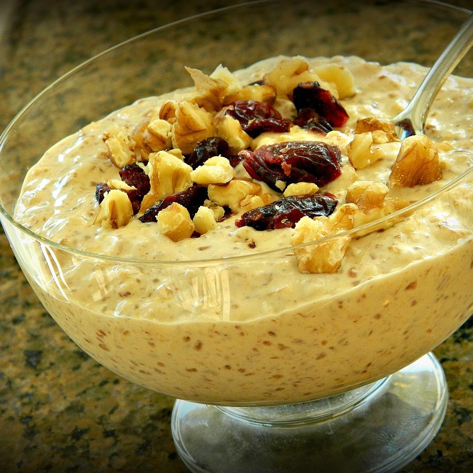 Peanut Butter and Honey Overnight Oats with Walnuts and Cranberries