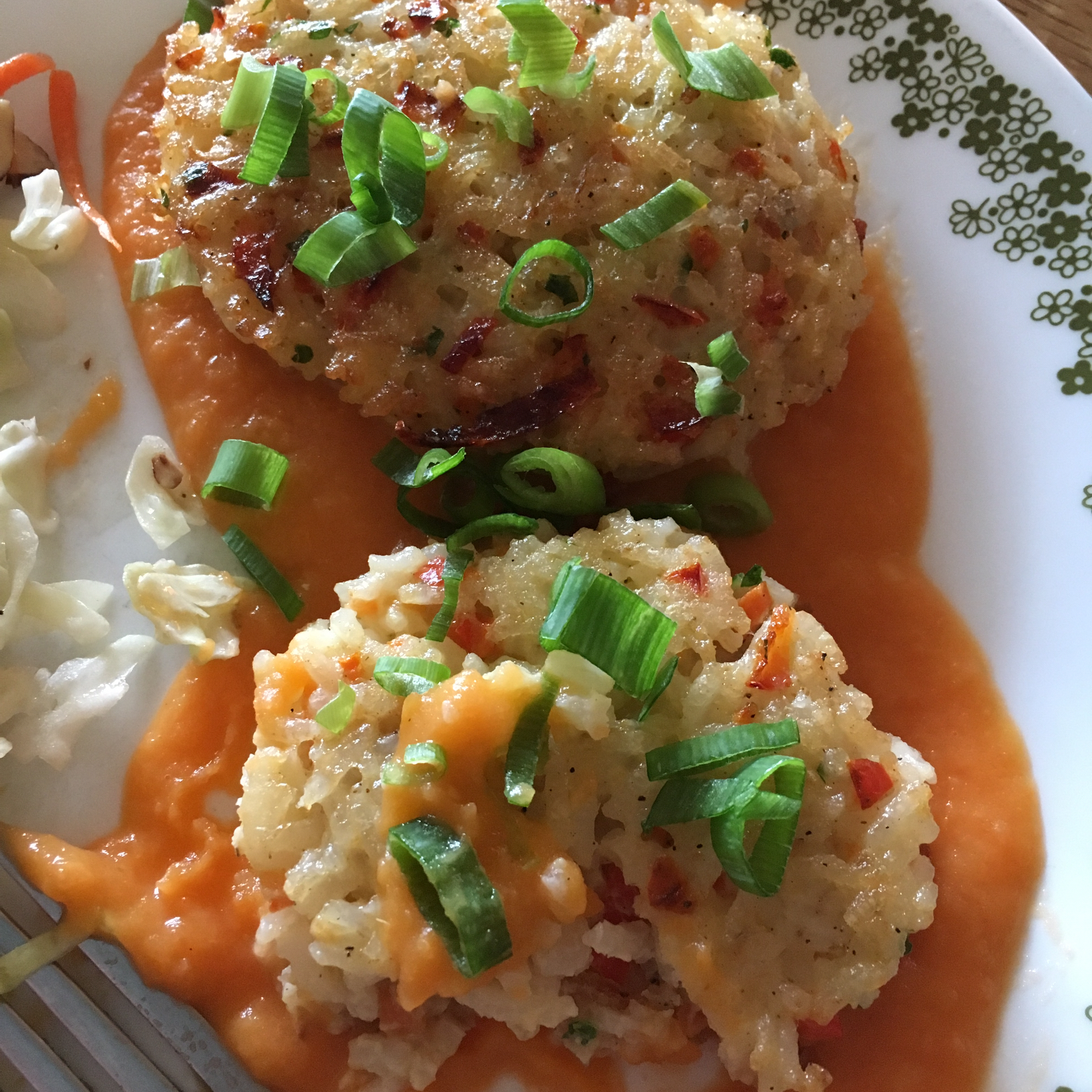 Golden Rice Cakes with Sweet Potato-Ginger Sauce 