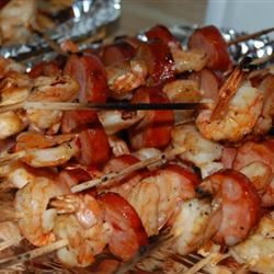 Sweet and Spicy Shrimp and Chourico Kabobs 