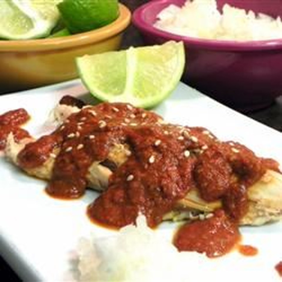 <p>Turkey pre-dates pork in Mexican cooking by a mile. Mayans first domesticated turkeys a couple thousand years ago. Pigs would arrive in central Mexico with the Spanish. In this recipe, turkey meets mole poblano sauce featuring five chiles, spices, nuts, tomatoes, tortillas, and Mexican chocolate. "Sprinkle sesame seeds over mole if desired," says Sherbear1. "Garnish with onions and limes. Serve with rice on the sides and tostadas or tortillas."</p>
                          