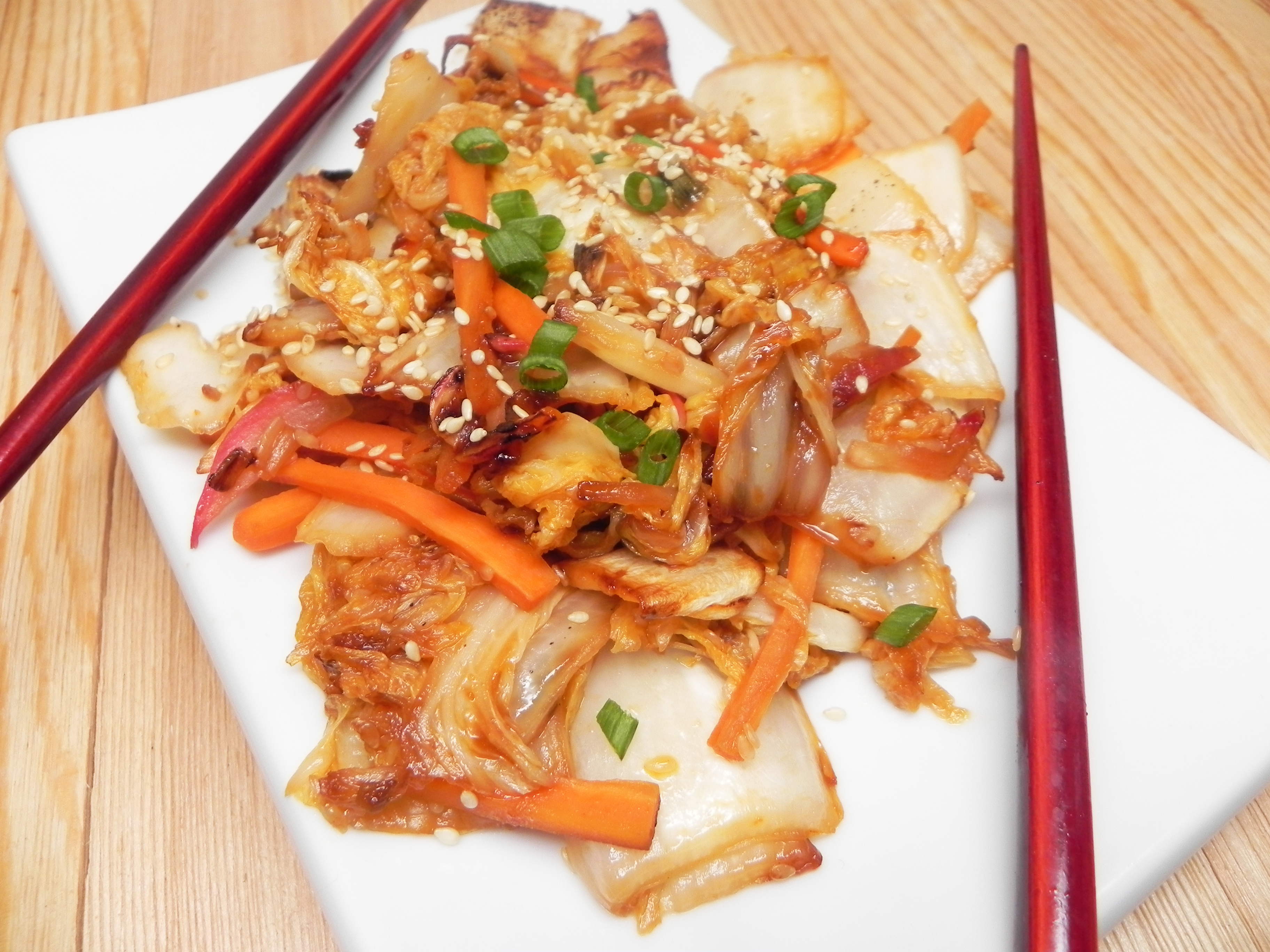 <p>"In this recipe, I fry some kimchi to completely alter the taste and texture for a smoky doppelganger! It is so great with Korean barbeque and with plain old rice. It is certainly one of my favorites and so easy to make. Enjoy hot or cold! Sprinkle sesame seeds on top as a garnish."</p>
                          