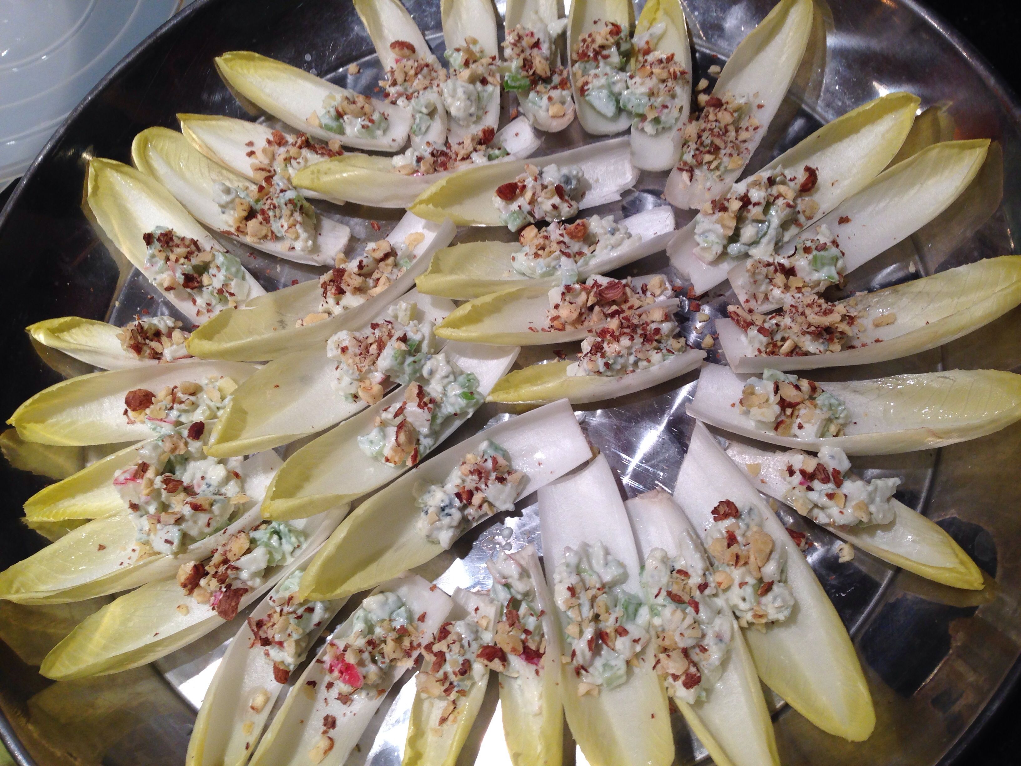 Endive Boats with Apple, Blue Cheese, and Hazelnuts 