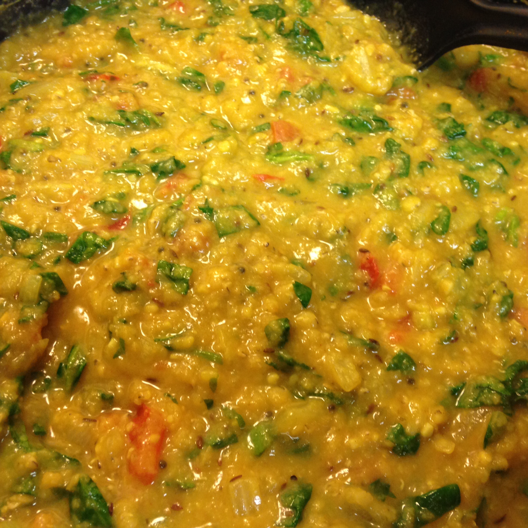 Spinach and Tomato Dal (Indian Lentil Soup) 
