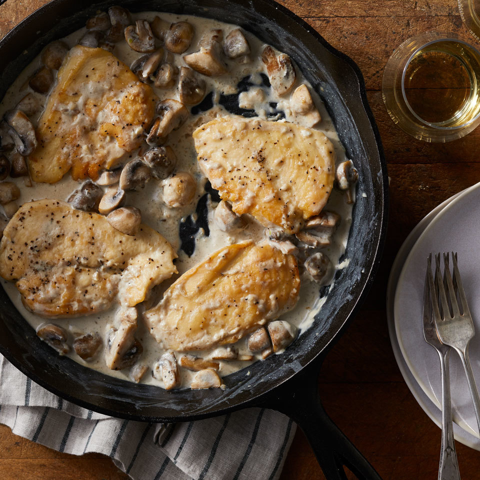 <p>A rich and creamy sauce coats chicken breasts in this quick and comforting dinner. If you don't have chicken cutlets (thin-sliced boneless chicken breast) on hand, you can make your own by slicing two 8-ounce chicken breasts in half horizontally.</p>
                          