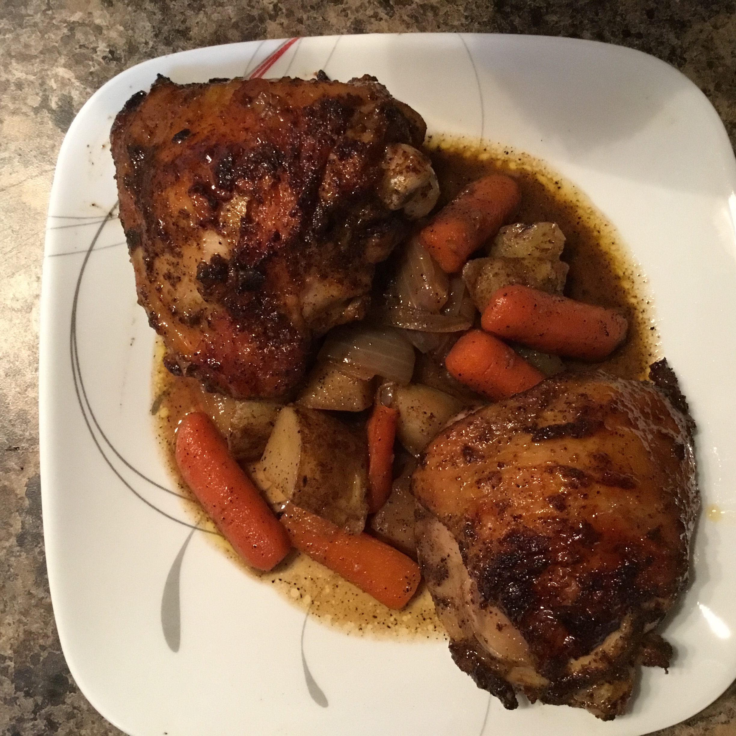 Cast Iron Honey-Sriracha Glazed Chicken with Roasted Root Vegetables 