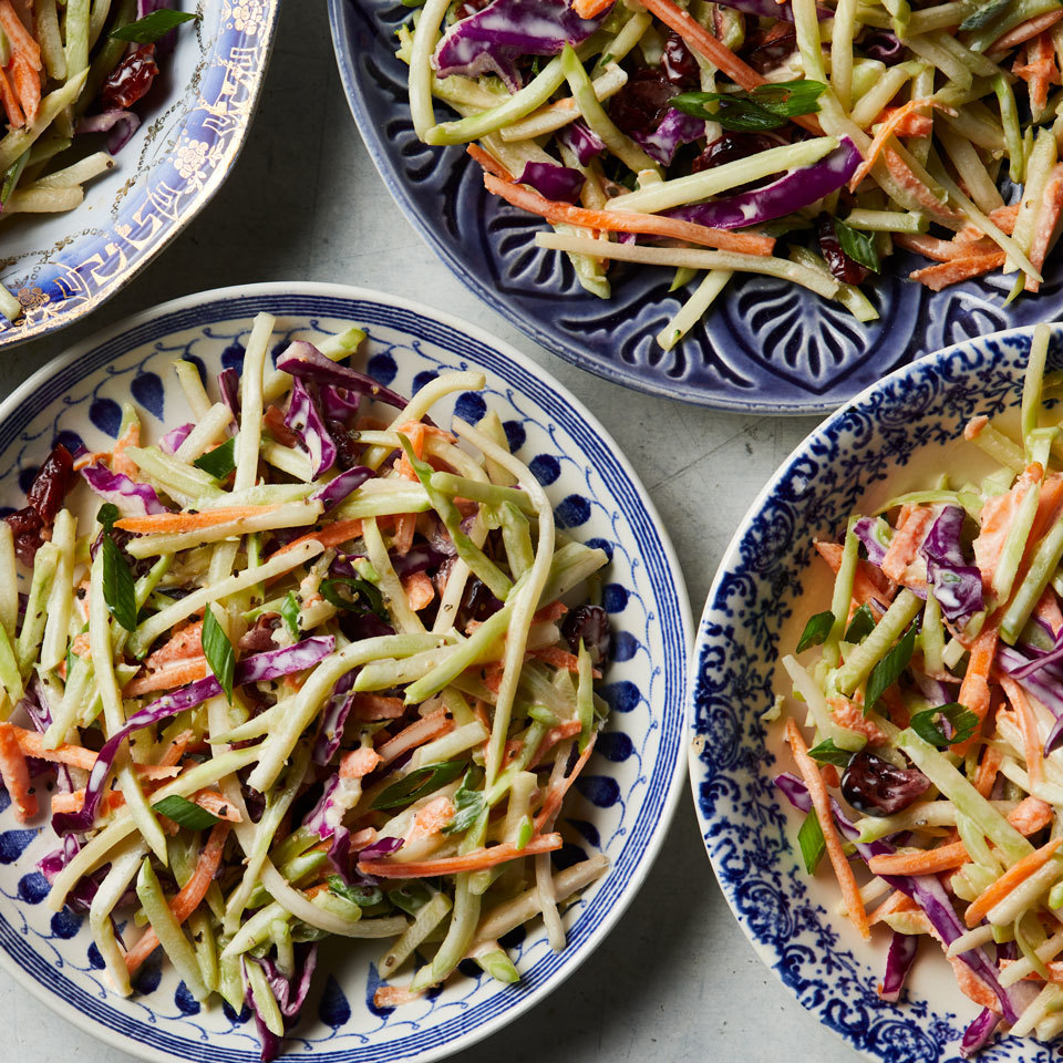 <p>Use up unused broccoli stems by making your own broccoli slaw instead of using the bagged slaw in this easy potluck favorite. Trim and peel the stalks with a vegetable peeler, then cut 3 cups of matchsticks with the julienne blade on a mandoline or by hand.</p>
                          