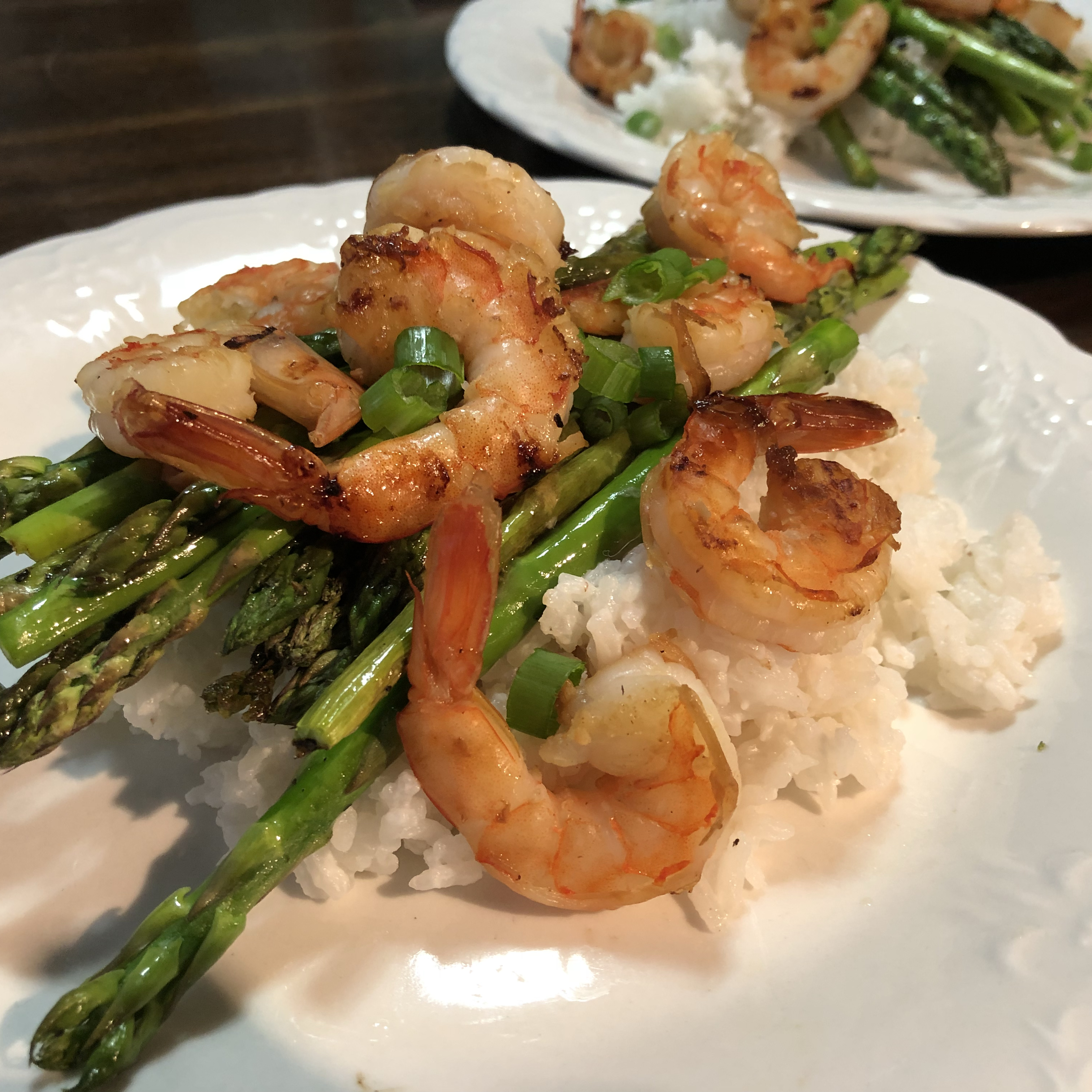Grilled Teriyaki Prawns with Asparagus and Coconut Rice