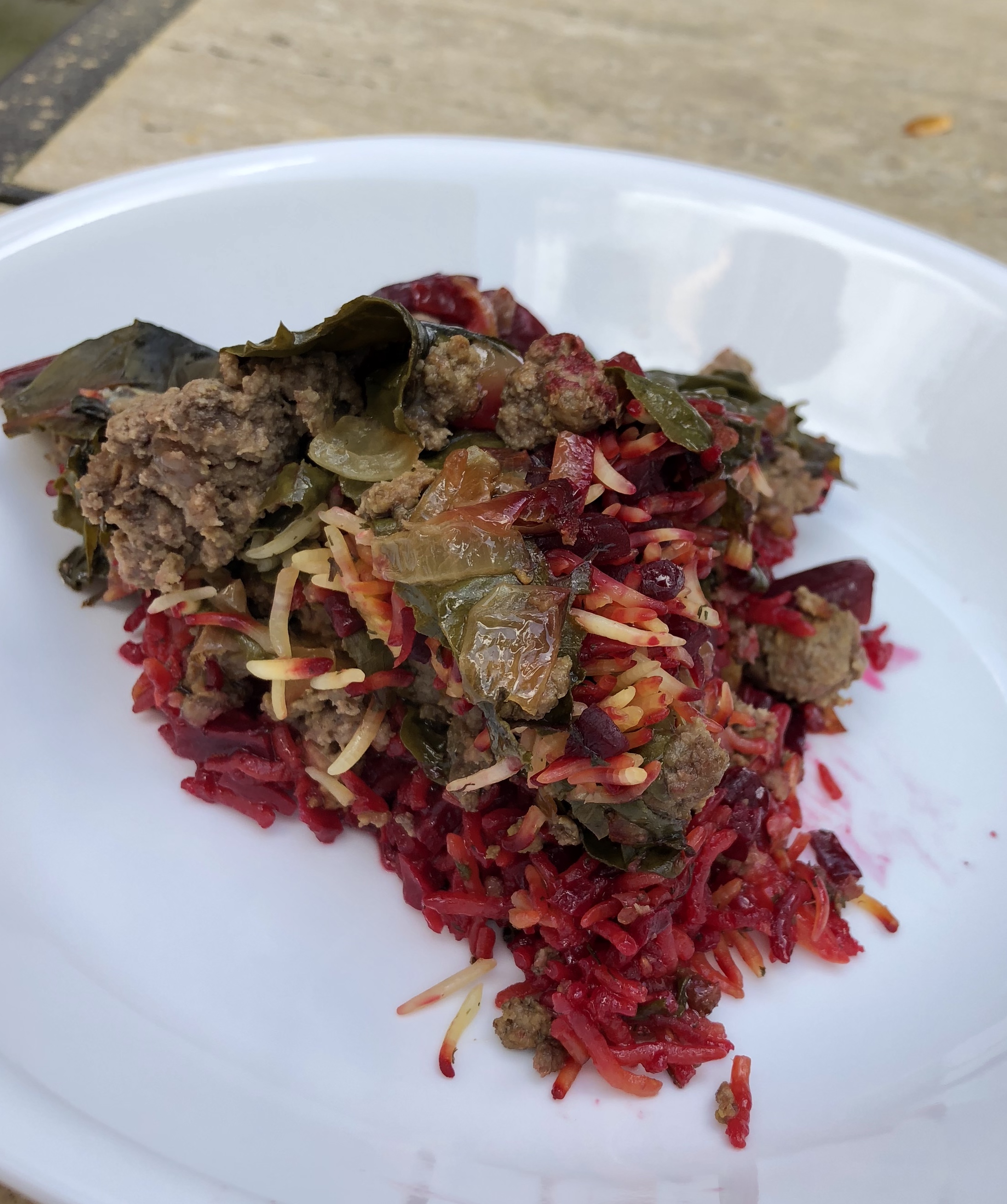 Rosh Hashanah Pilaf with Beets, Chard, and Beef from Iraqi Kurdistan Lynn A
