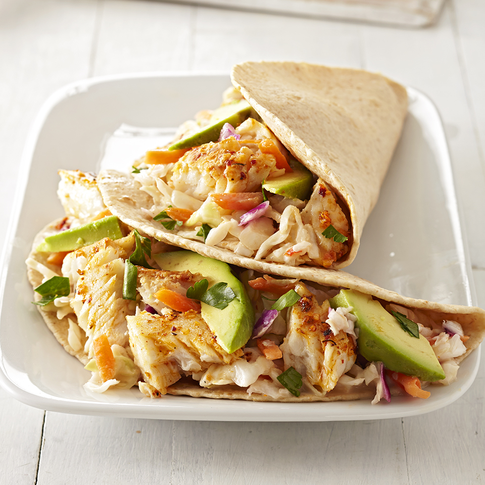 <p>Lightened-up Baja-style fish tacos make a quick, flavorful meal that's easy to whip up in a few minutes.</p>
                          