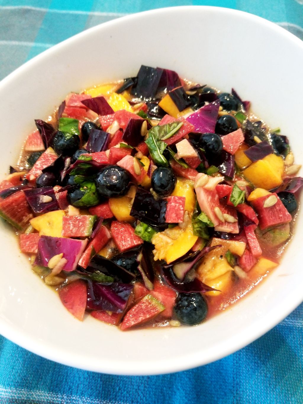Watermelon Radish Salad with Peach and Blueberry The Salad Shooter