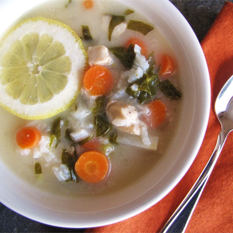 <p>Rotisserie or leftover cooked chicken simmers in chicken broth with rice, spinach and lemon juice. "I'm giving it five stars because it was absolutely delicious in addition to being quick, easy, inexpensive, and super healthy!"</p>
                          
