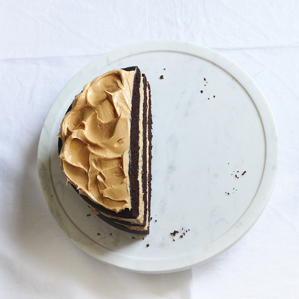 Mocha Layer Cake with Peanut Butter Frosting In The Raw