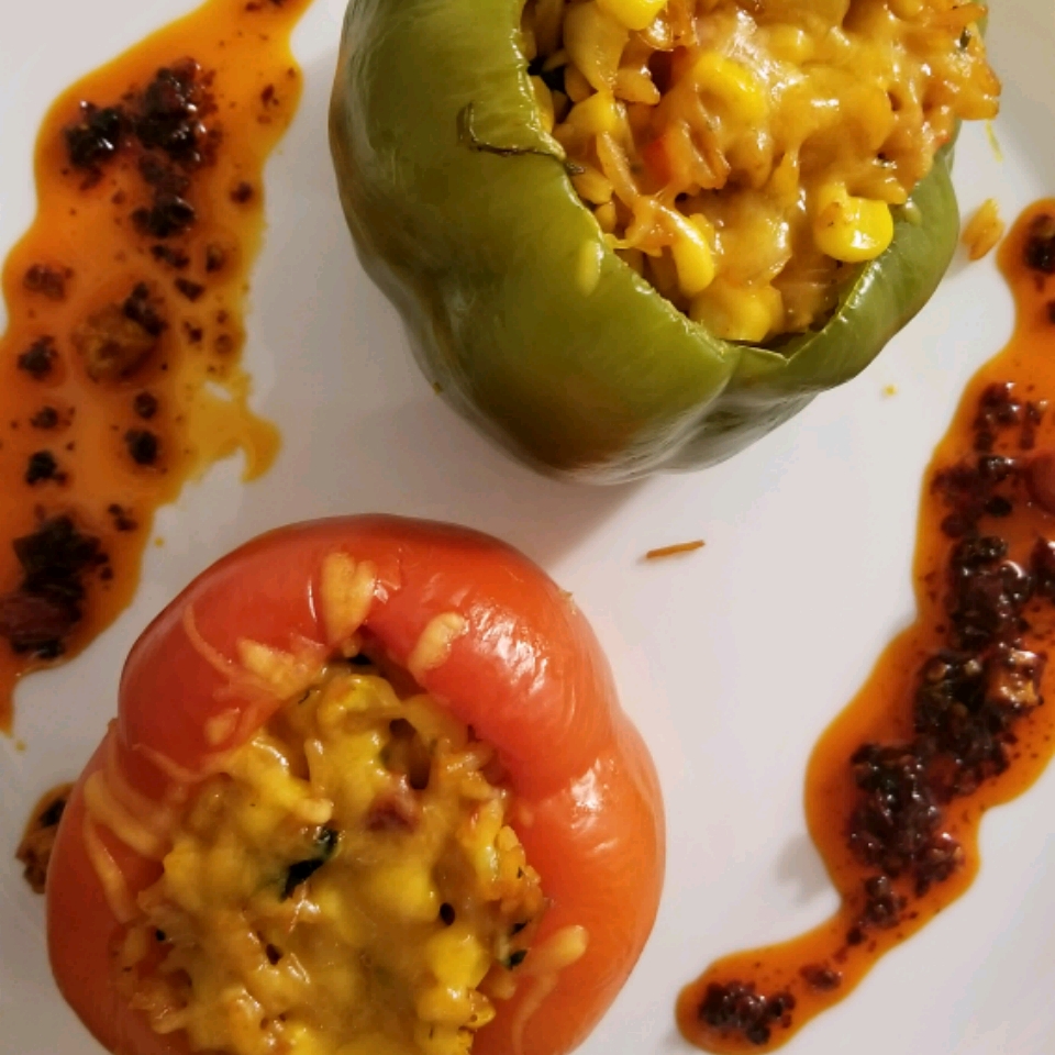 Spanish Rice Stuffed Bell Peppers Chewy McChompchomp