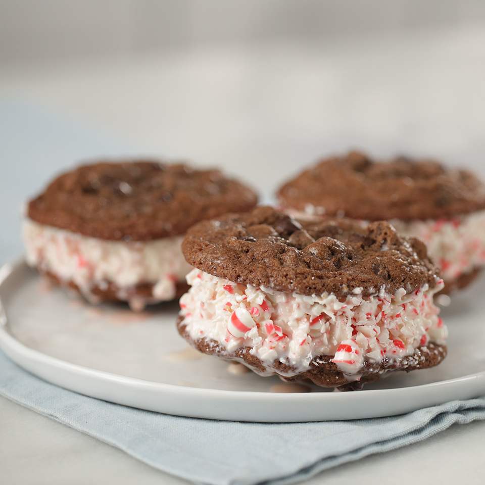 Double Chocolate and Peppermint Ice Cream Sandwich Cookies