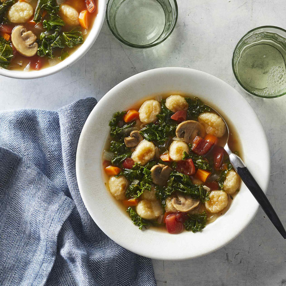 <p>This Italian-inspired vegetable-packed soup features flavorful herbs, mushrooms, kale and tomatoes. Shelf-stable potato gnocchi are vegan, but if you want to make this soup gluten-free or lower in carbs, try cauliflower gnocchi instead.</p>
                          