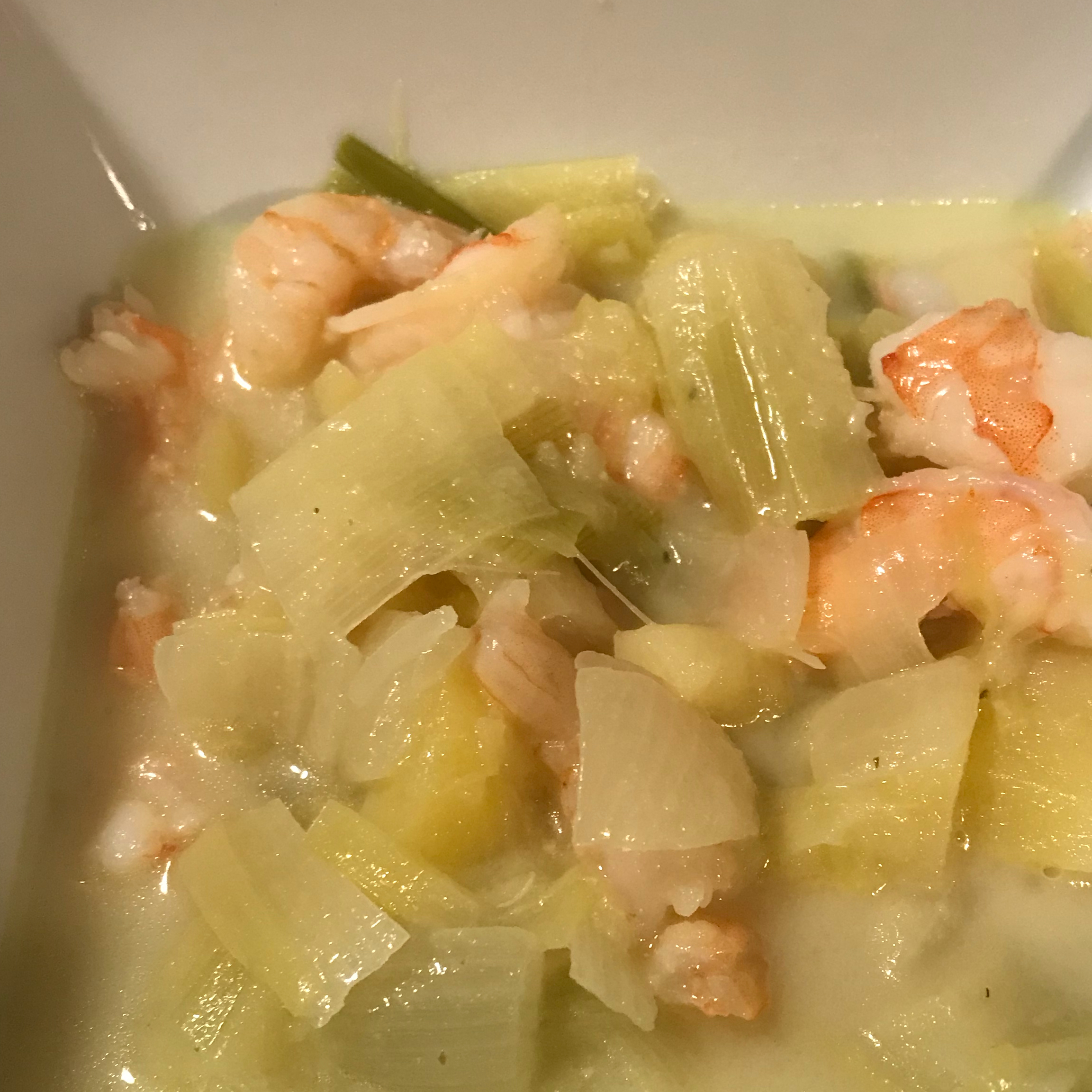 Leek and Potato Soup with Shrimp 