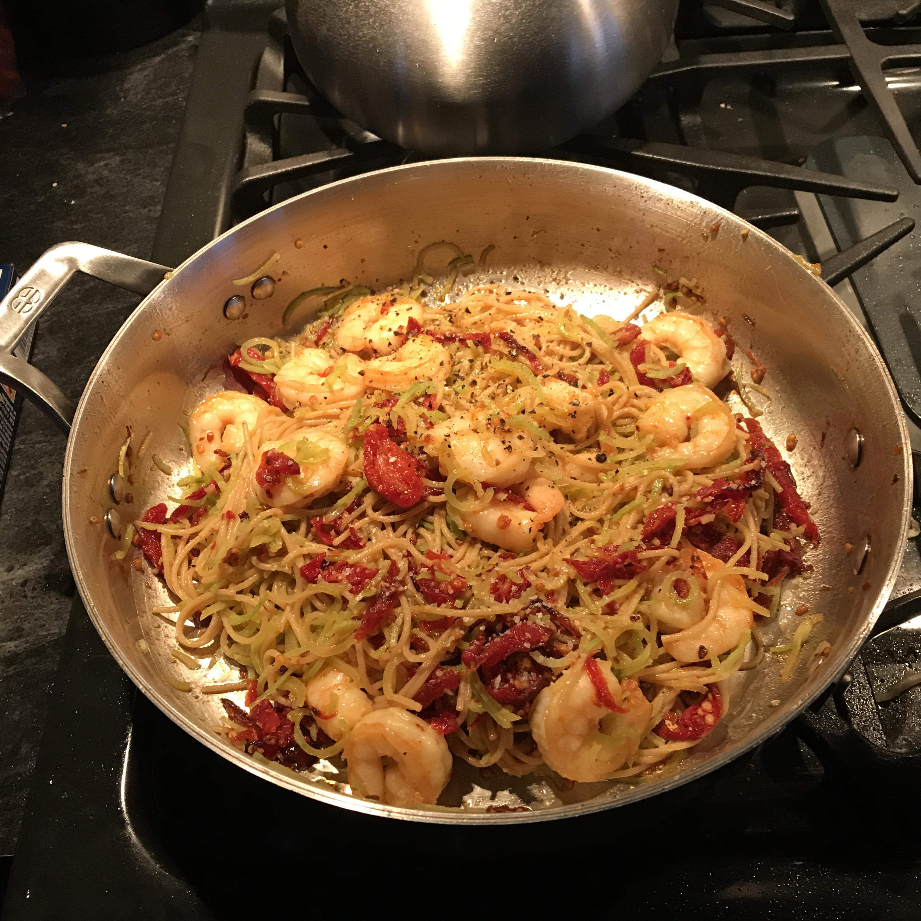Shrimp, Broccoli, and Sun-dried Tomatoes Scampi with Angel Hair Mike Wallace