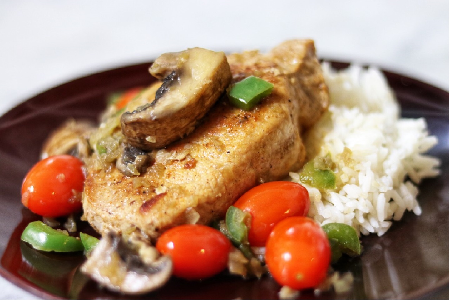 Pork Chops with Mushrooms and Grape Tomatoes 