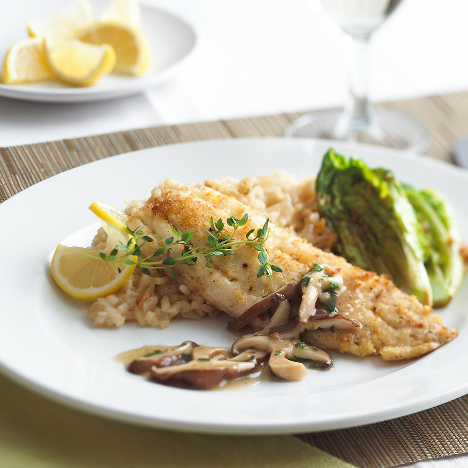 <p>These delicious tilapia fillets are topped with an easy herb and mushroom sauce and can be on your table in just 30 minutes. If you have an extra 15 minutes, try our Caramelized Onion Risotto (see associated recipe) which beautifully rounds out this meal. When shopping for fresh tilapia or other fish fillets, look for moist, cleanly cut fillets with a sweet, not fishy, aroma.</p>
                          
