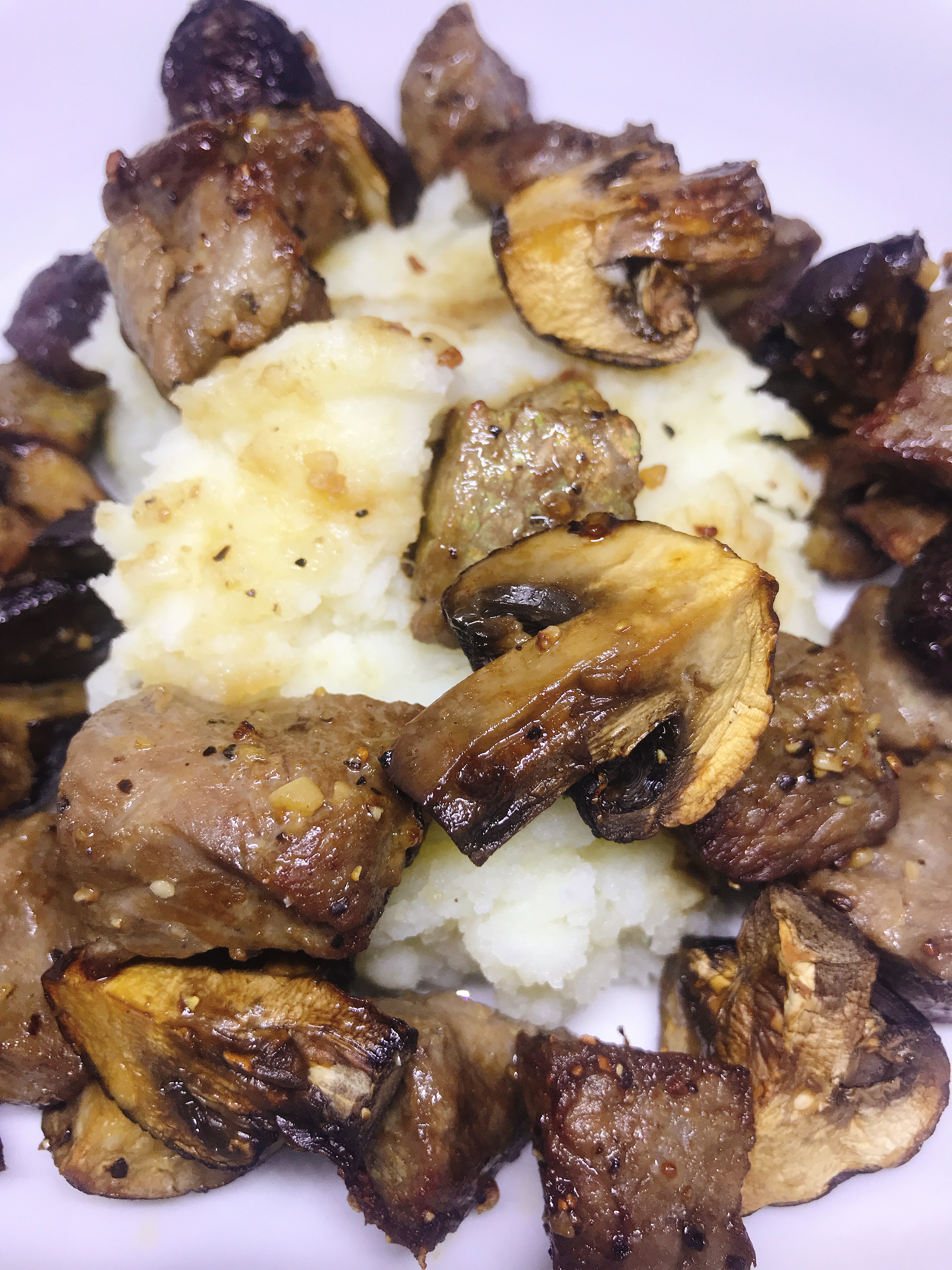 Air Fryer Steak Tips and Portobello Mushrooms