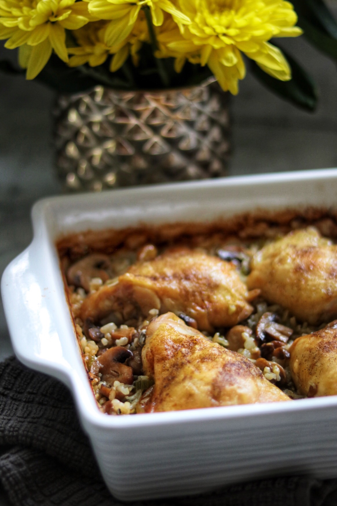 Baked Chicken Thighs With Mushroom Brown Rice 
