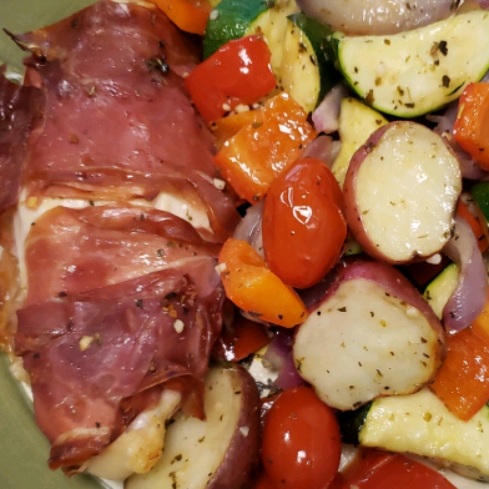 Parma Wrapped Chicken with Mediterranean Vegetables 