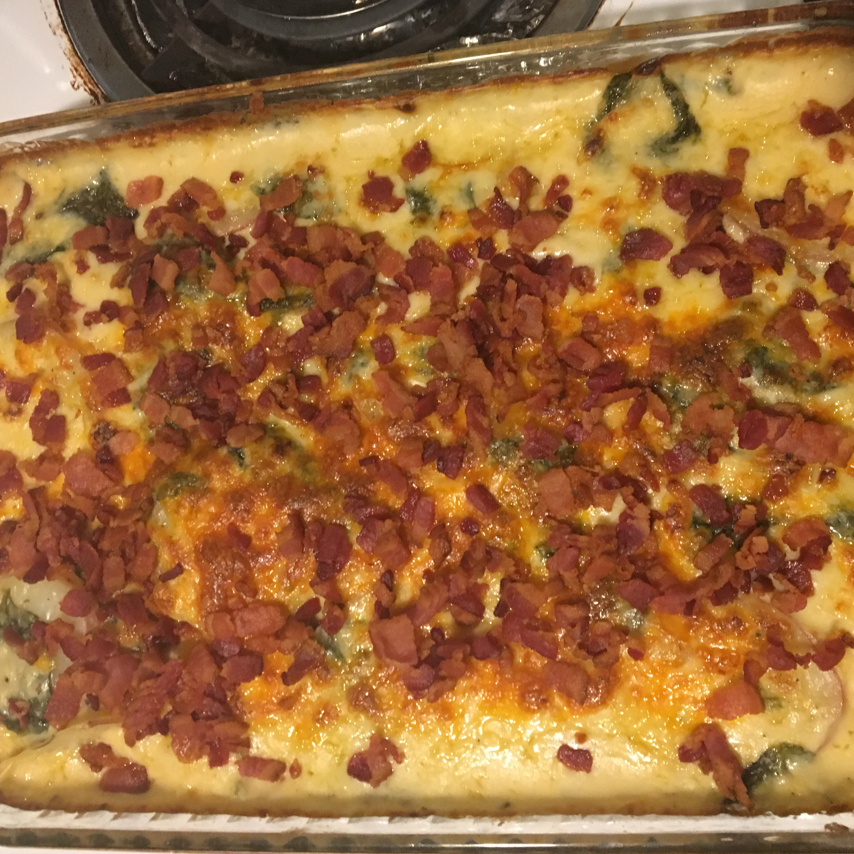 Spinach, Potatoes, and Bacon Au Gratin 