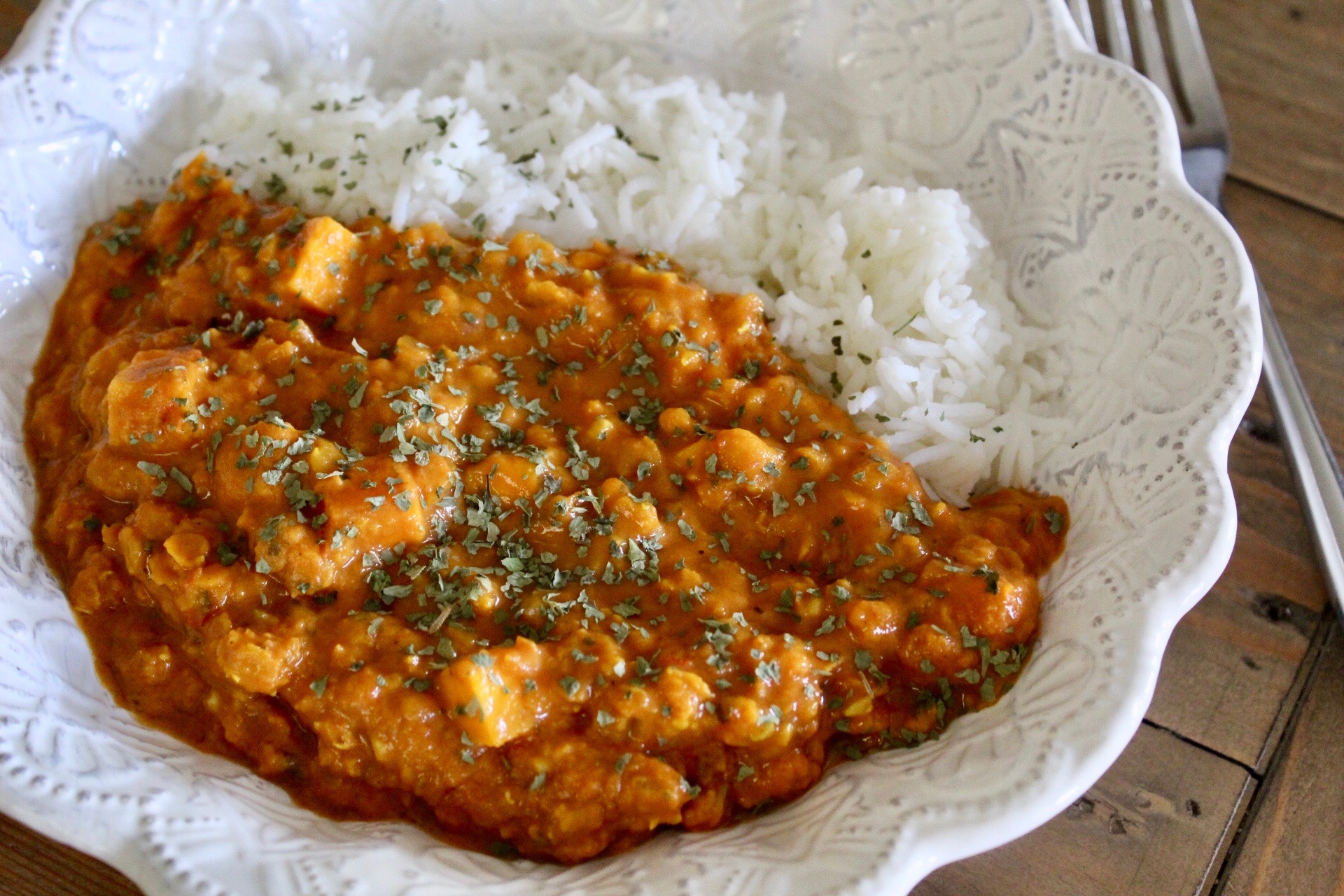 Vegan Coconut-Lentil Curry with Sweet Potatoes 