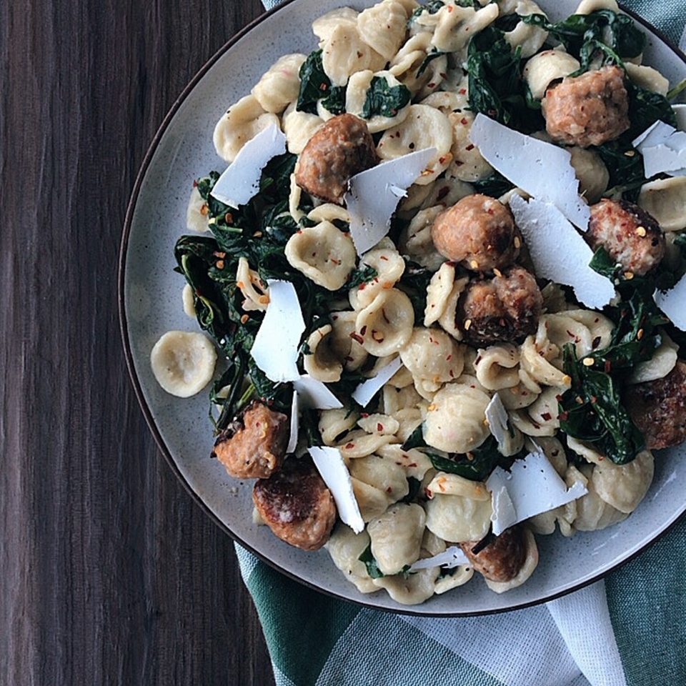 Orecchiette with Spinach and Turkey Meatballs LauraF