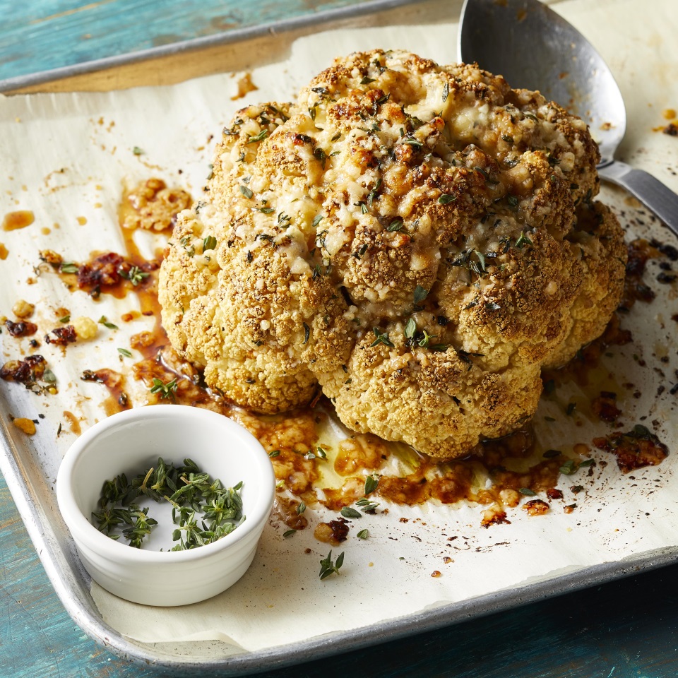 <p>This whole roasted cauliflower recipe is incredibly easy--and requires just 5 minutes of active time--but delivers a healthy side dish that's impressive enough for entertaining. A mixture of Parmesan cheese and balsamic glaze adds tons of flavor. Serve with roast chicken, turkey or pork or as part of a vegetarian meal.</p>
                          
