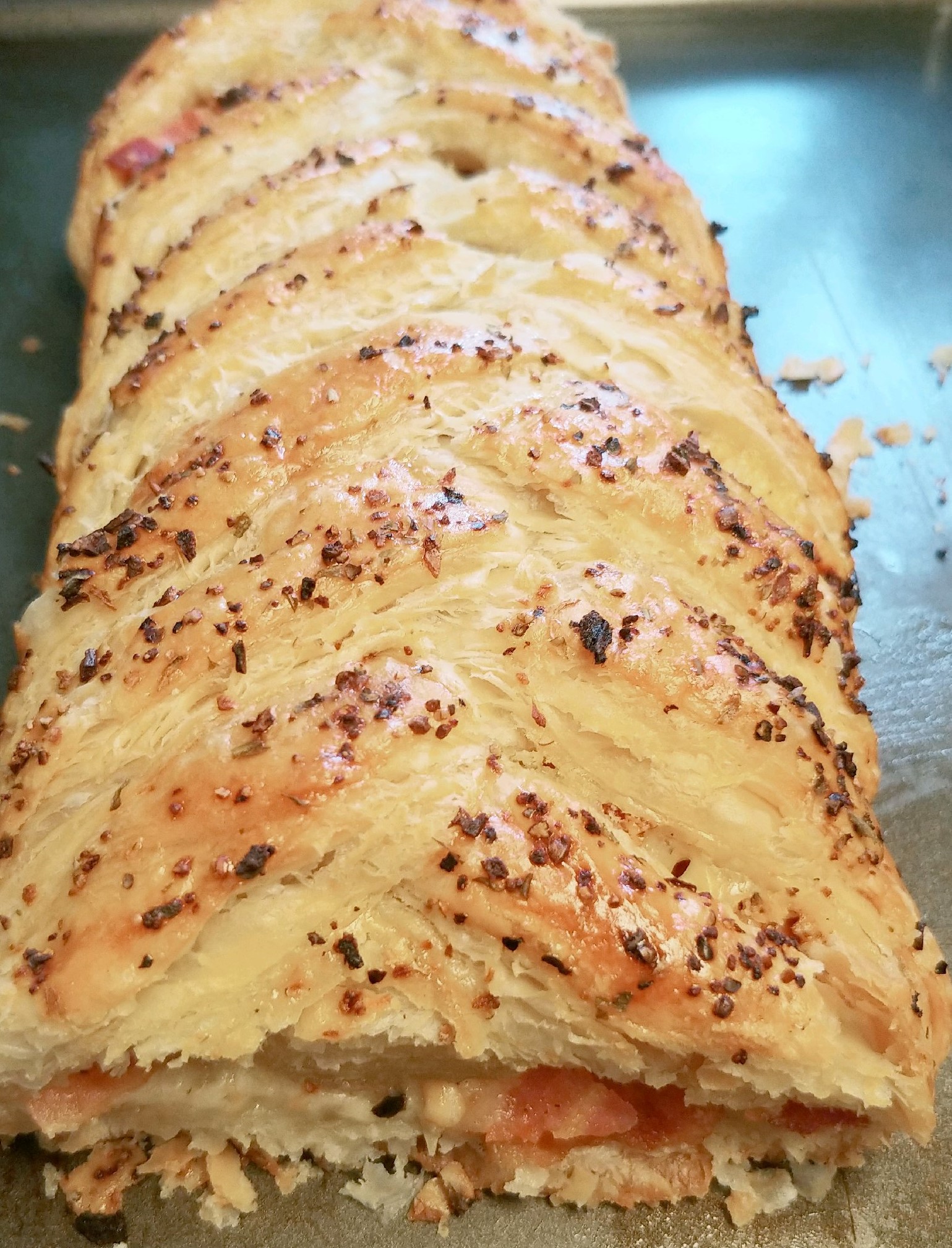 Bacon, Cheese, Sundried Tomato Puff Pastry Braid 