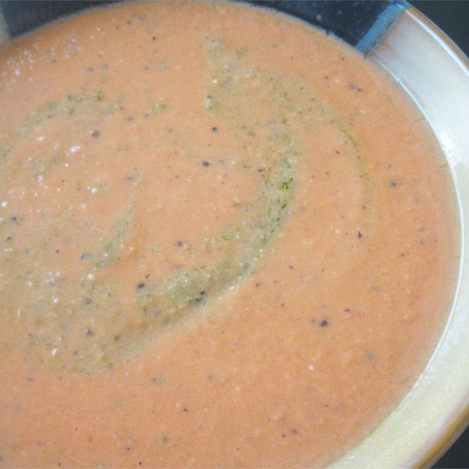 Cream of Tomato Soup with Pesto 