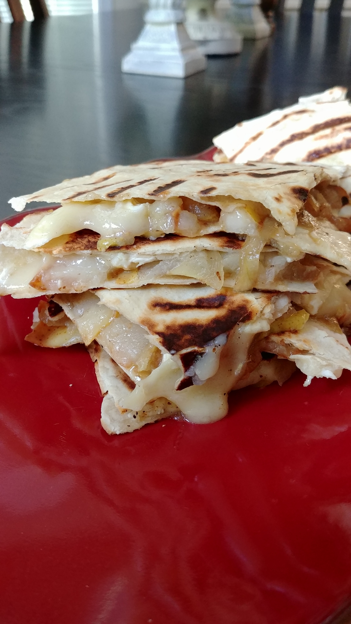 Pear, Caramelized Onion, and Brie Quesadillas Chef Mo