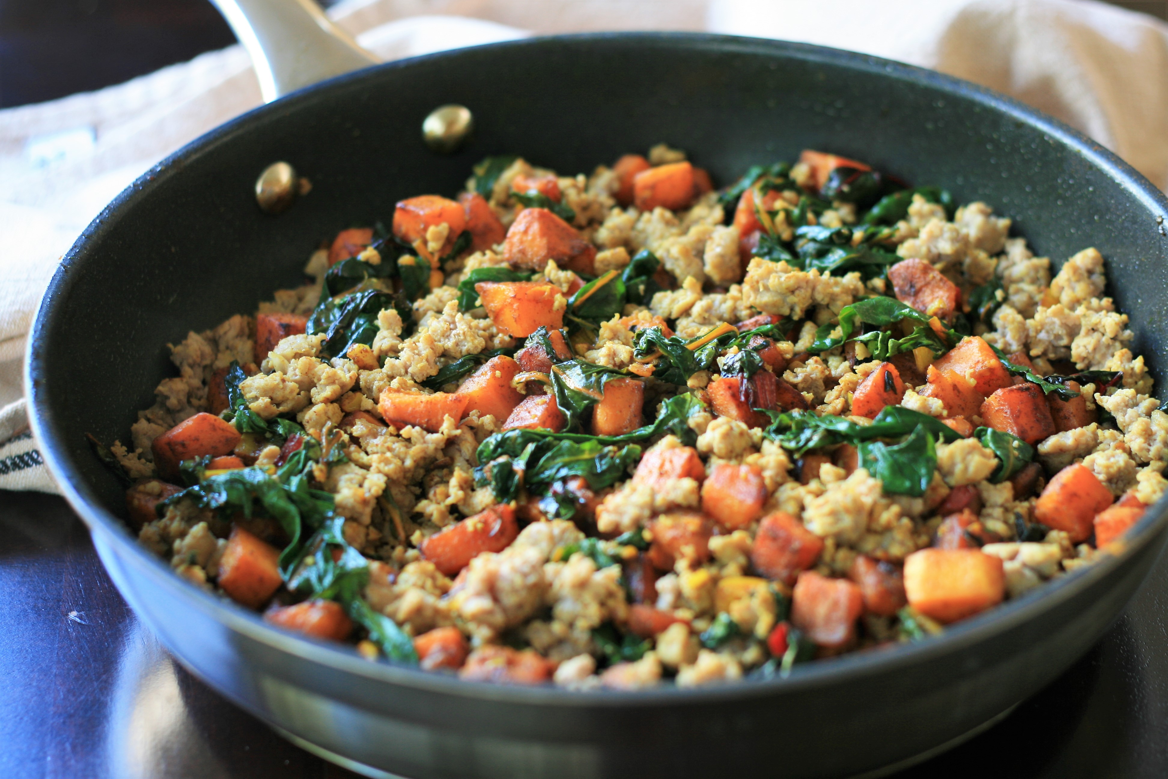 <p>Sweet potatoes, ground turkey, sausages and Swiss chard are flavored with Moroccan-inspired spices in this filling breakfast or brunch dish. "Very flavorful breakfast idea!" says Allrecipes Allstar France C. "A tasty combination of spices and it smells fantastic while cooking."</p>
                          