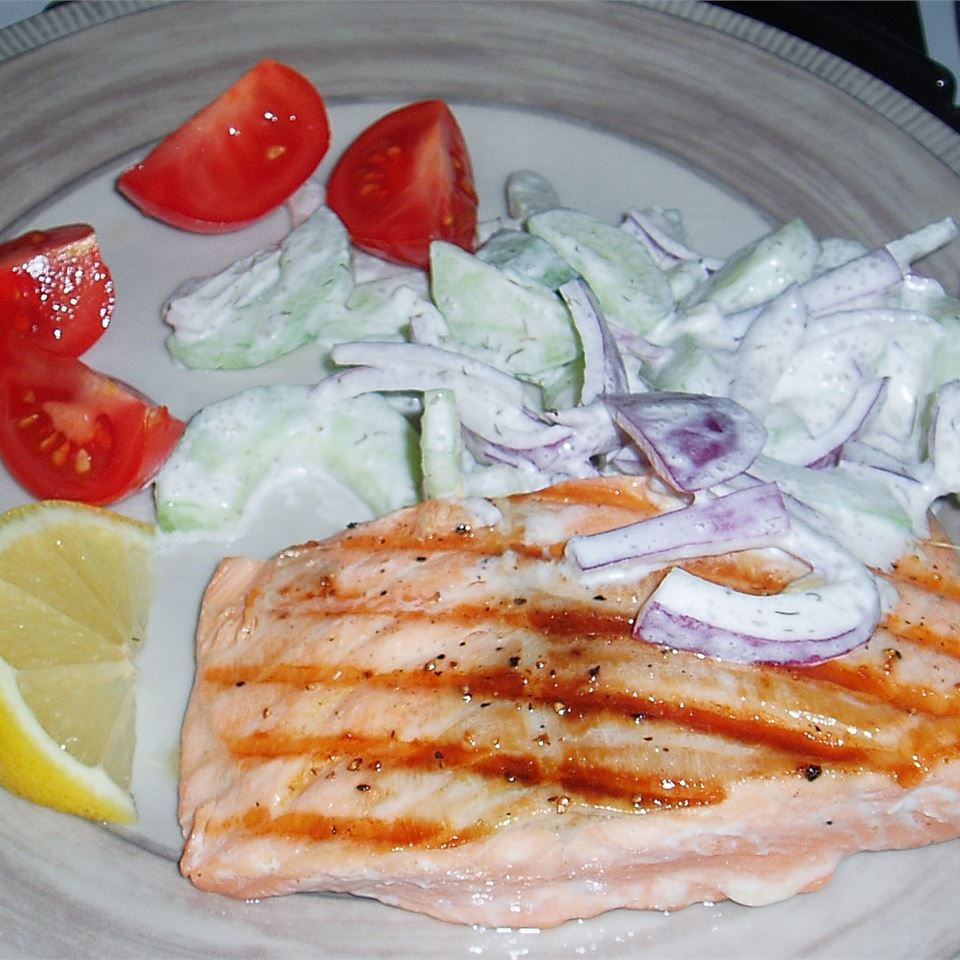Grilled Salmon With Cucumber Salad Sally Stall