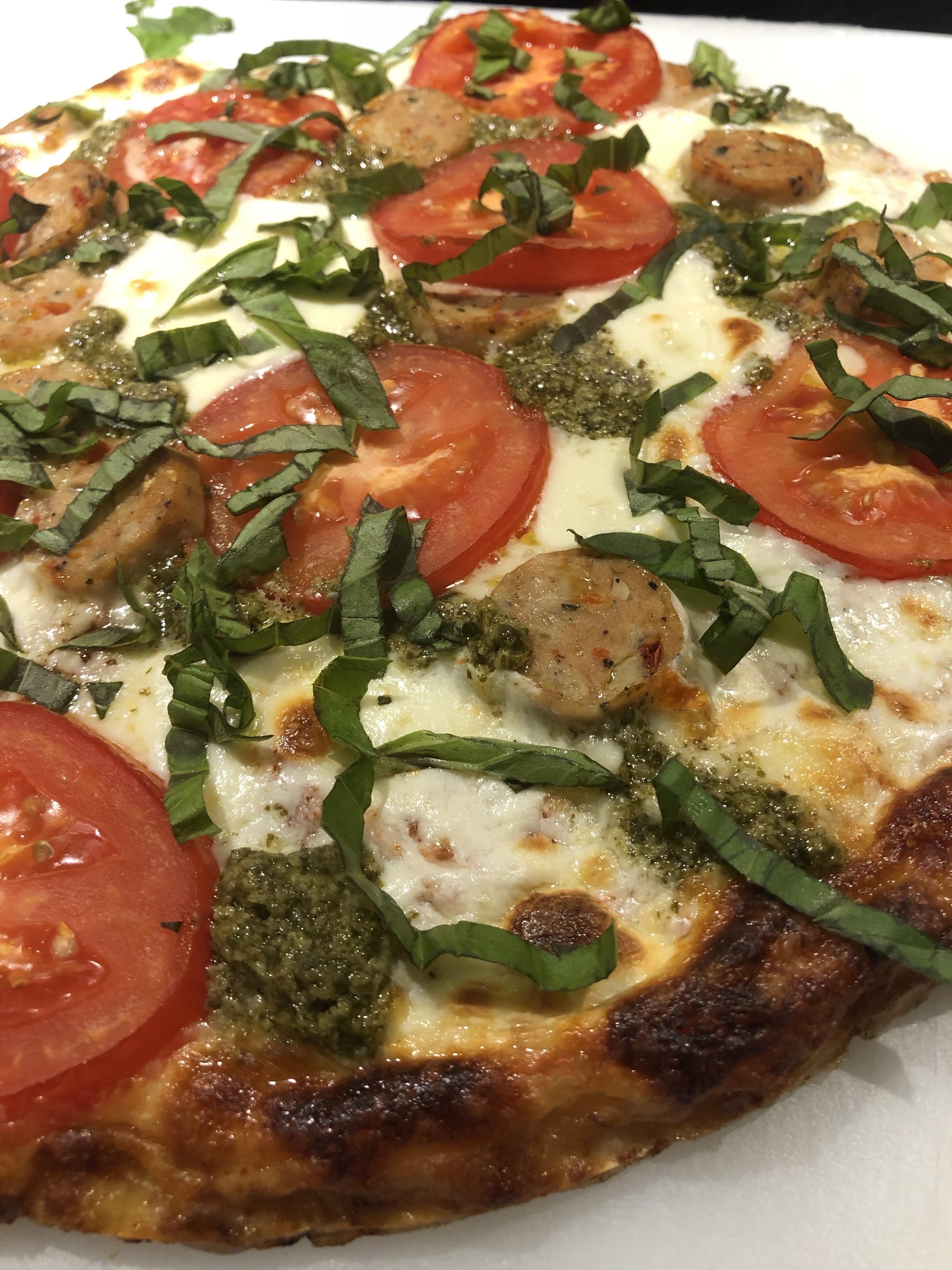 Margherita Pizza with Sausage and Pesto Ms Chef Esh