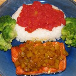 Grilled Salmon with Curried Peach Sauce 