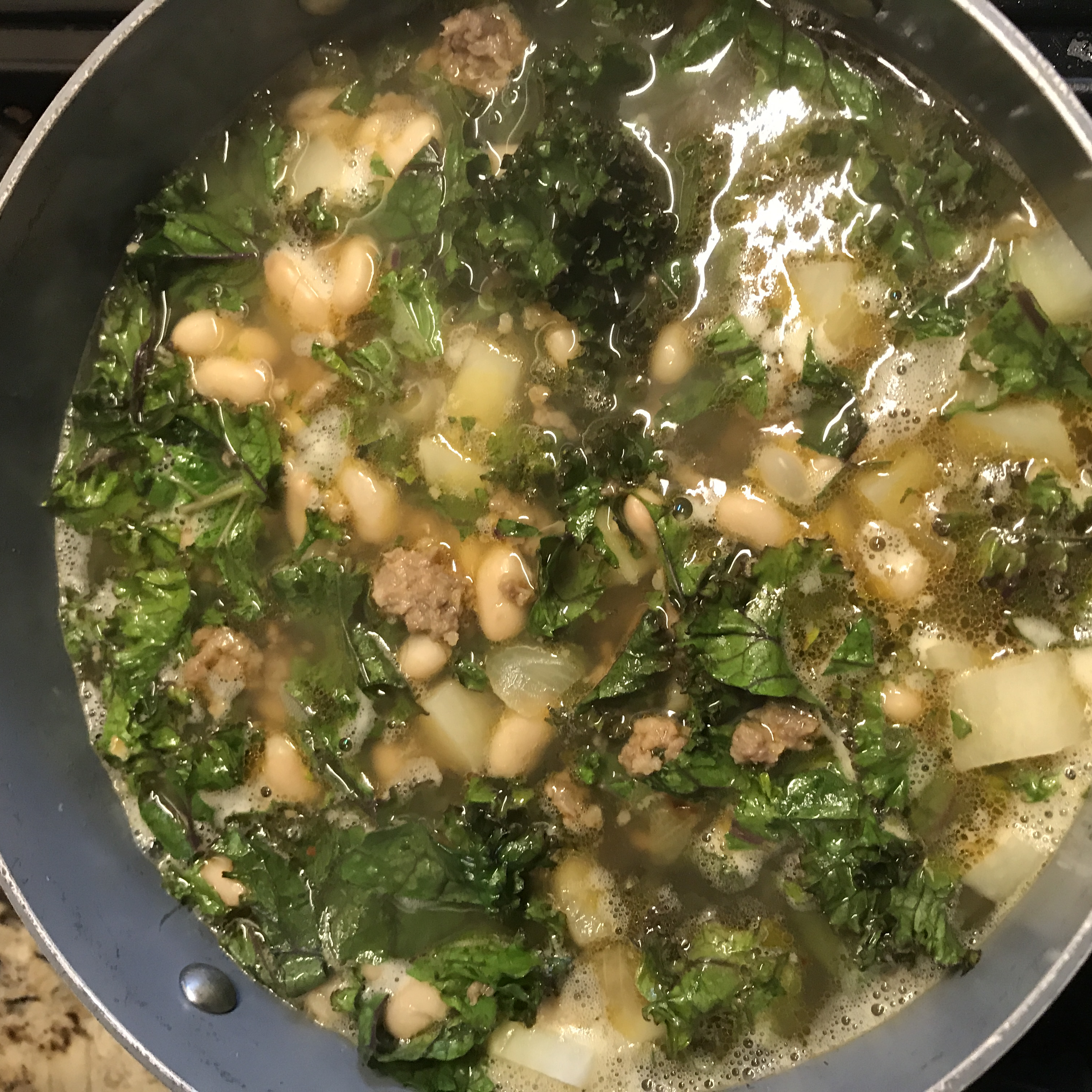 Almost Tuscan Sausage and Kale Soup 