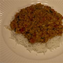 Coconut-Curry Lentil Stew Served over Quinoa 