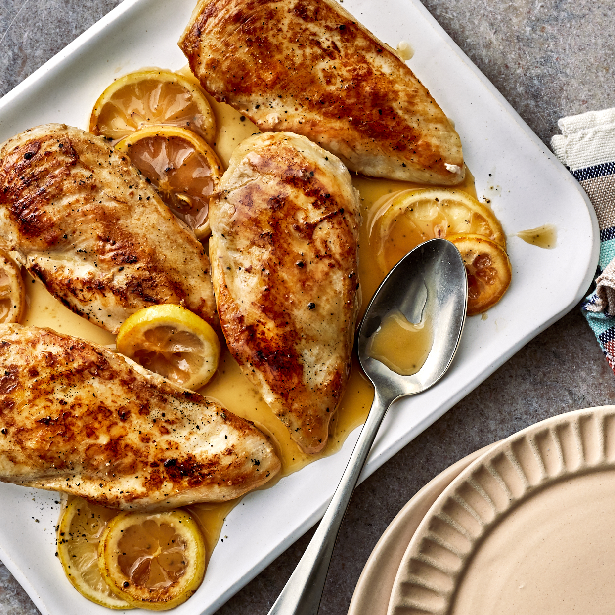 <p>Looking for a quick, easy dinner? This baked lemon-pepper chicken recipe is it. Chicken breasts are cooked in a skillet, then finished in the oven with lemon slices that soften and become part of the sauce, with a touch of maple syrup and butter to carry the flavor. It's so simple and delicious, you'll be making this healthy dinner again and again.</p>
                          